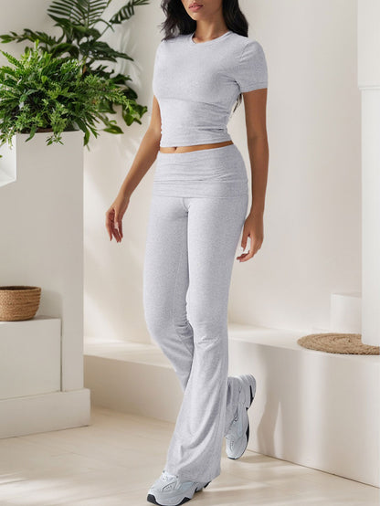 2025 Spring and Summer New Casual Fashion Suit Solid Color All-match Short Sleeve Long Pants Two-piece Set