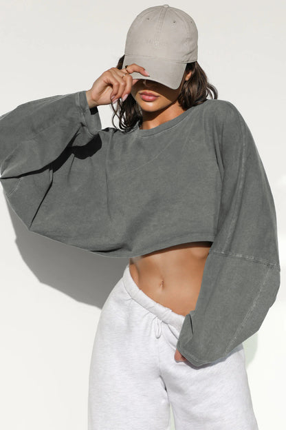 Navel-exposed round-neck sweatshirt European and American women's short sports bottoming shirt T-shirt sweater long-sleeved top