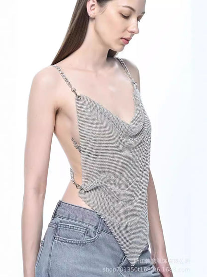 New personalized metal rhinestone sexy fashion suspender diamond low-cut top