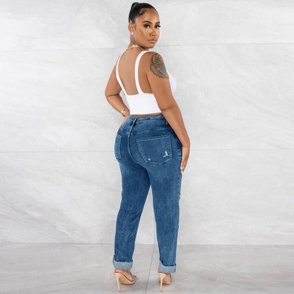 New style ripped high waist jeans for women slim fit skinny jeans