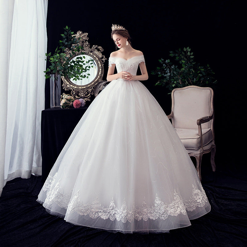 New one shoulder lace plus size wedding dress