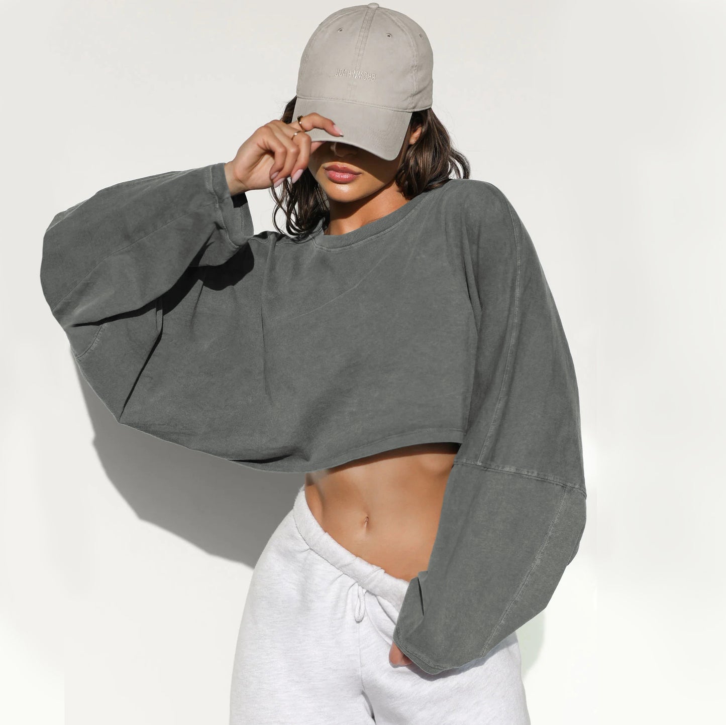 Navel-exposed round-neck sweatshirt European and American women's short sports bottoming shirt T-shirt sweater long-sleeved top