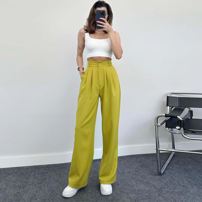 Spring and summer casual pants for women, elegant Amazon hot selling straight high waist trousers