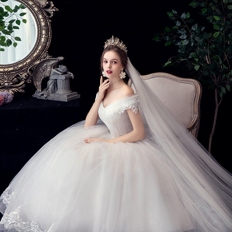 New one shoulder lace plus size wedding dress