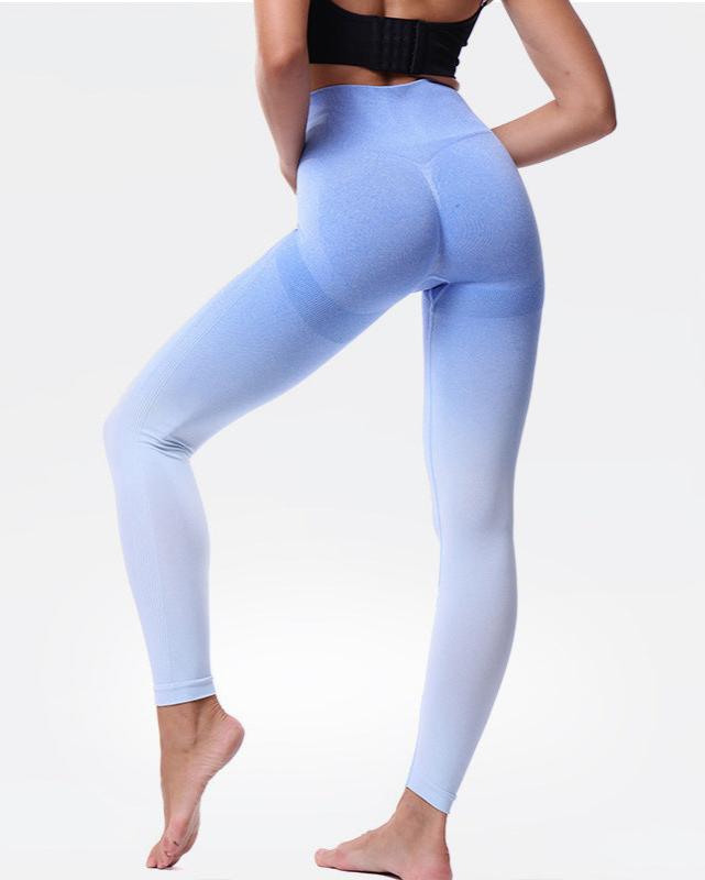 Gradient peach hip-lifting trousers elastic tights sports quick-drying yoga high waist trousers