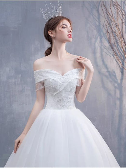 French light wedding dress 2024 new bride forest dreamy starry sky princess temperament spring simple one shoulder