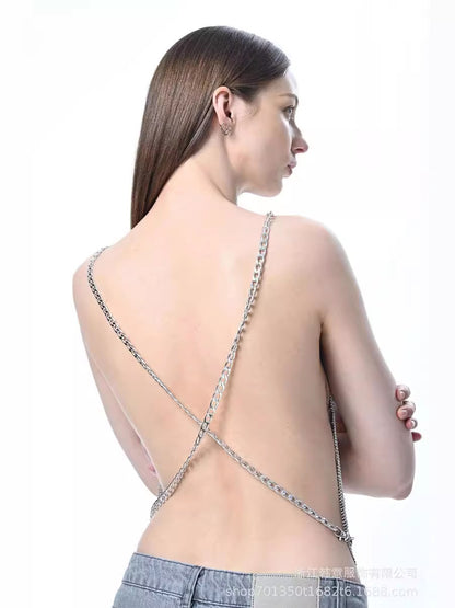 New personalized metal rhinestone sexy fashion suspender diamond low-cut top
