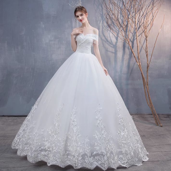 French light wedding dress 2024 new bride forest dreamy starry sky princess temperament spring simple one shoulder