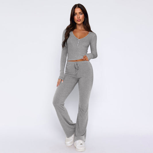 Sweet and spicy style long-sleeved top and casual pants two-piece fashion suit