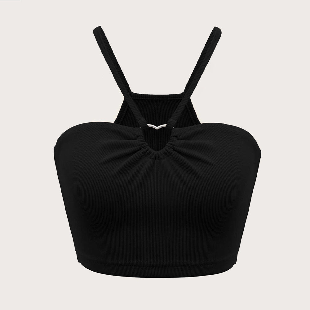 2025 new slim-fitting ultra-short heart-shaped sleeveless vest suspender versatile top