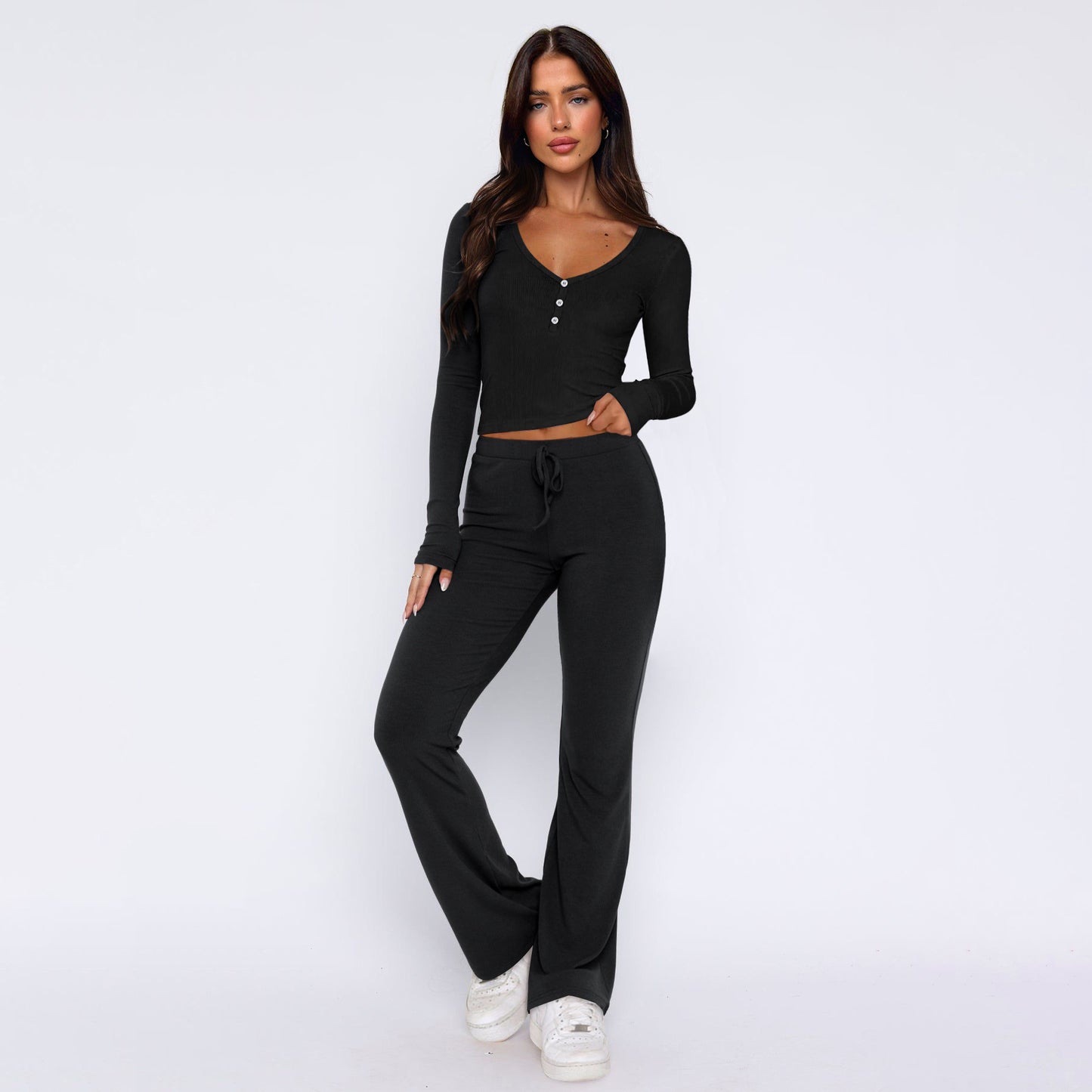 Sweet and spicy style long-sleeved top and casual pants two-piece fashion suit