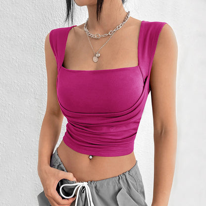 2025 Spring women's slim fit short sexy solid color tube top vest with suspender top