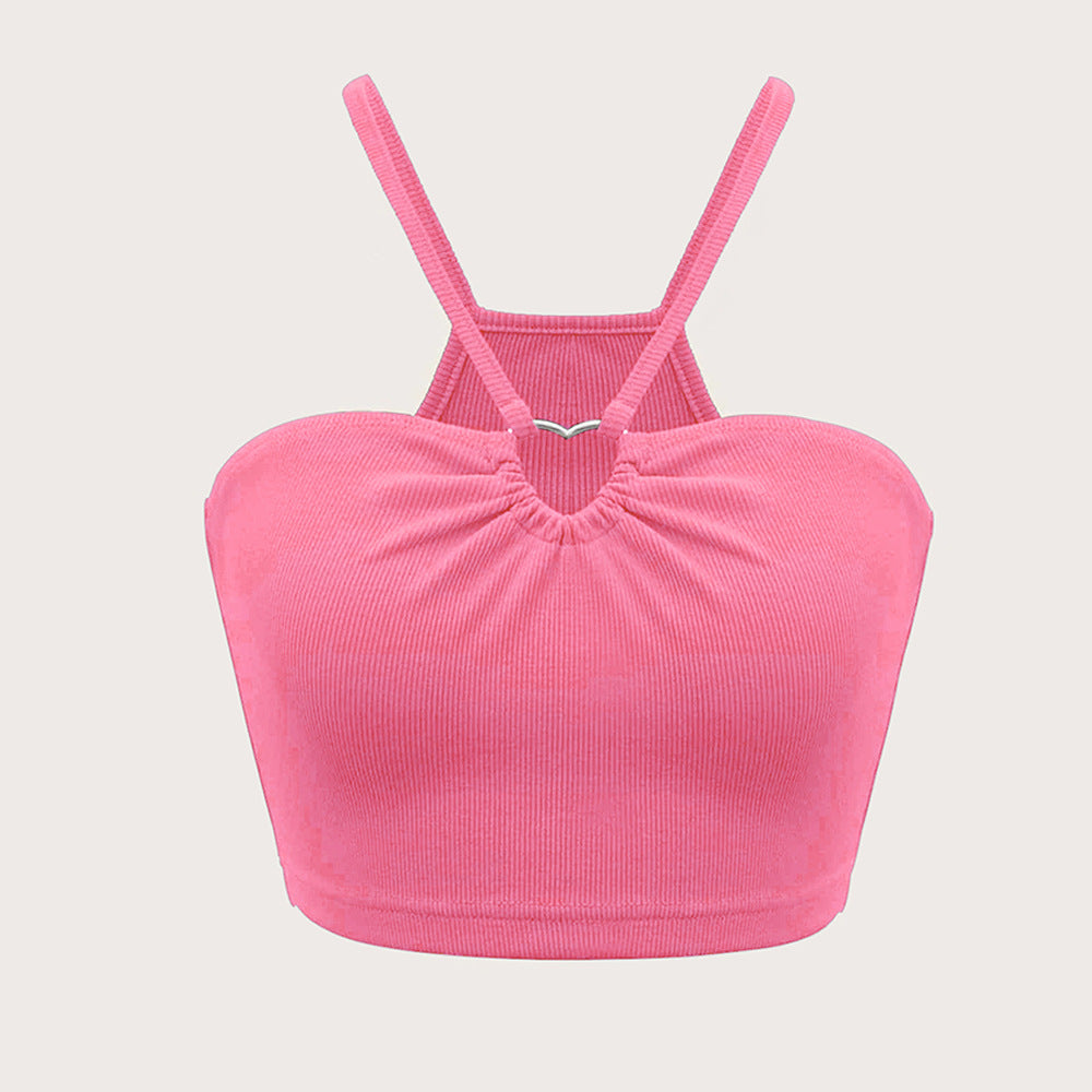 2025 new slim-fitting ultra-short heart-shaped sleeveless vest suspender versatile top