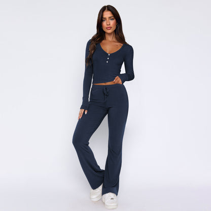 Sweet and spicy style long-sleeved top and casual pants two-piece fashion suit